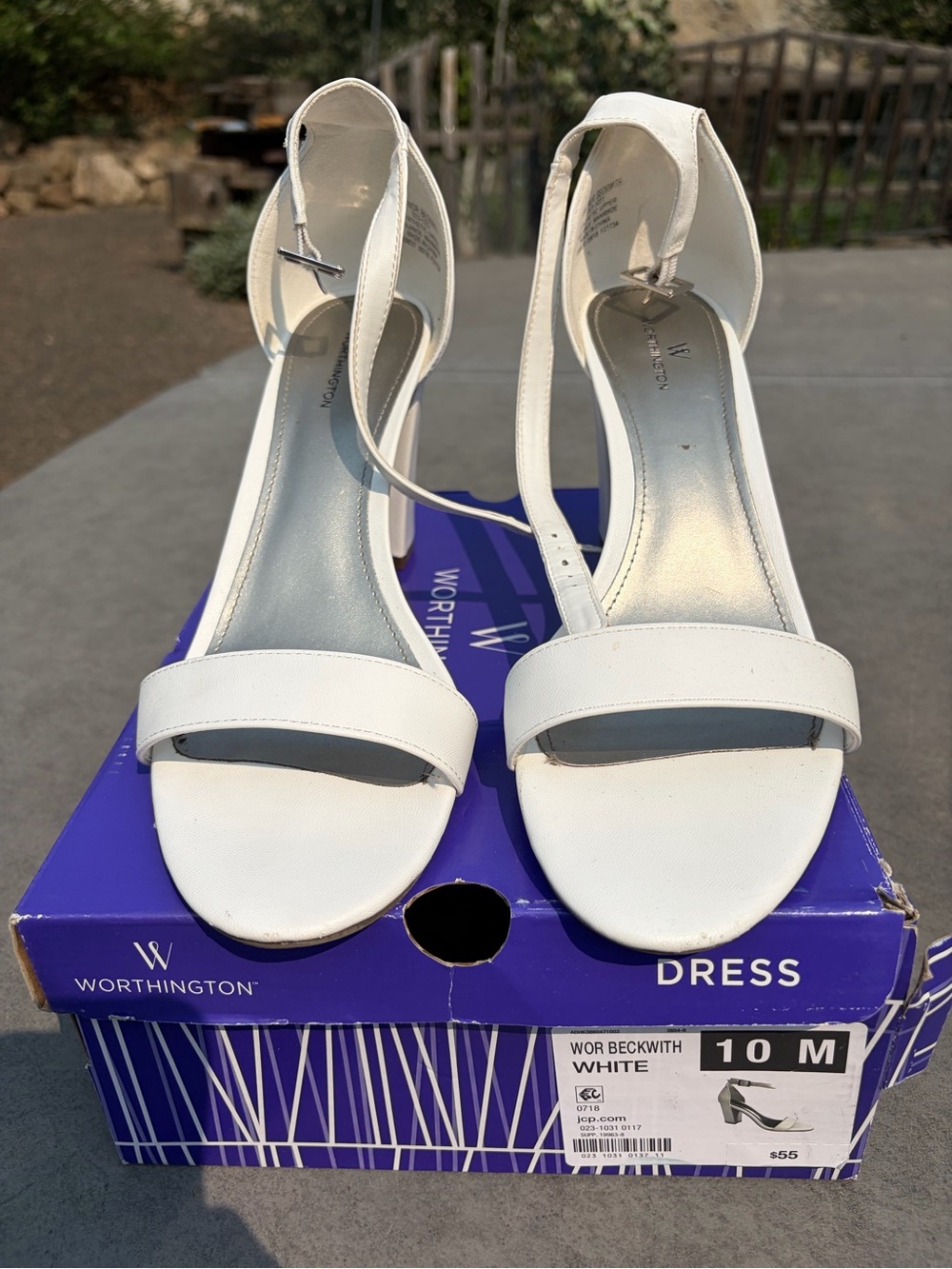 Worthington White Open-Toe Ankle Strap Heels